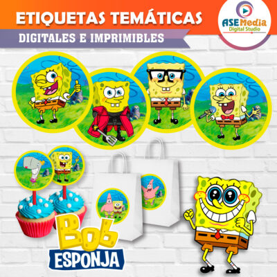Bob Esponja Etiquetas Temáticas Imprimibles para Cumpleaños