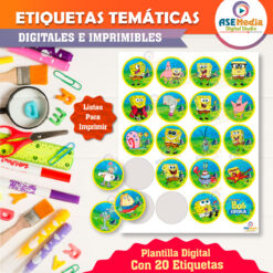 Alternative view of Bob Esponja Etiquetas Temáticas Imprimibles para Cumpleaños