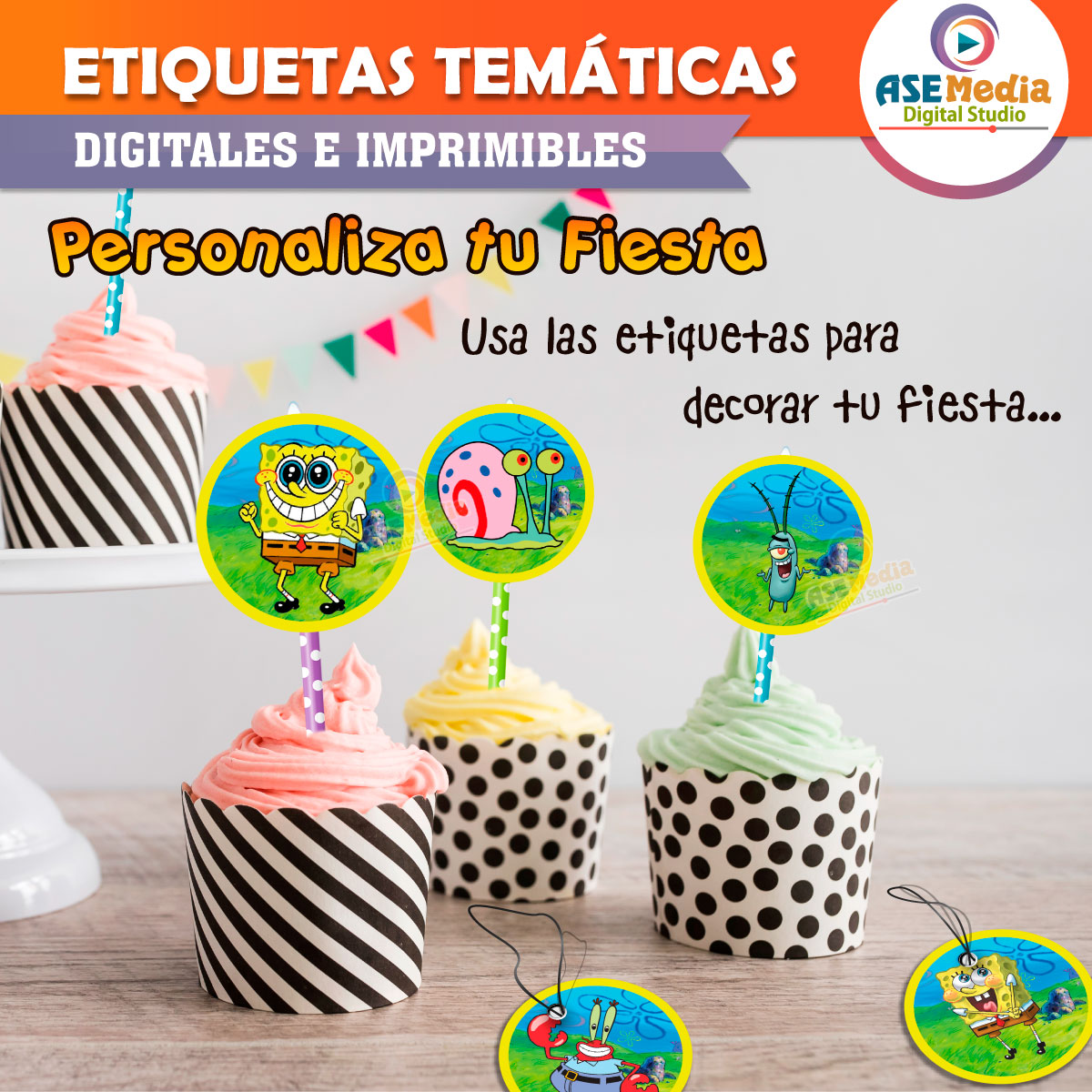 Bob Esponja Etiquetas Temáticas Imprimibles para Cumpleaños - Imagen 3