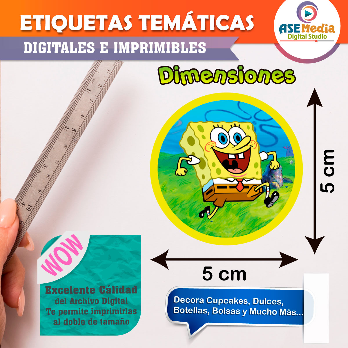 Bob Esponja Etiquetas Temáticas Imprimibles para Cumpleaños - Imagen 5