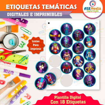 Dragon Ball Super Etiquetas Redondas Imprimibles para Cumpleaños
