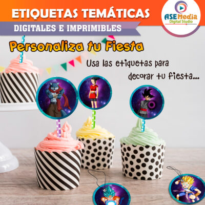Dragon Ball Super Etiquetas Redondas Imprimibles para Cumpleaños