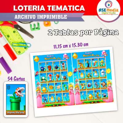 Lotería Princesa Peach de Mario Bros Imprimible - Imagen 3