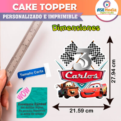 Cars Rayo McQueen Cake Topper Letrero Imprimible para Pastel