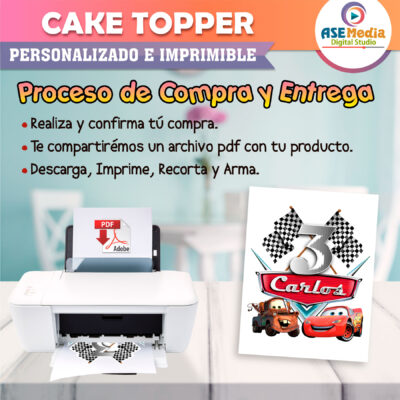 Cars Rayo McQueen Cake Topper Letrero Imprimible para Pastel