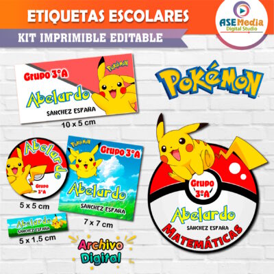 Pokémon, Pikachu Etiquetas Escolares Editables