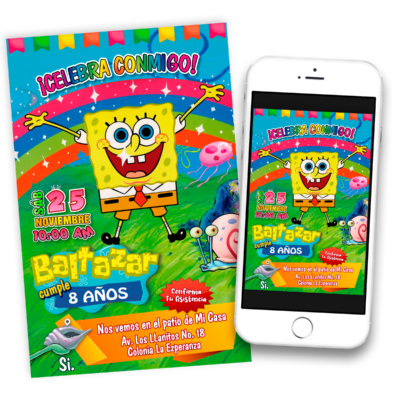 Bob Esponja Invitación Digital de Cumpleaños