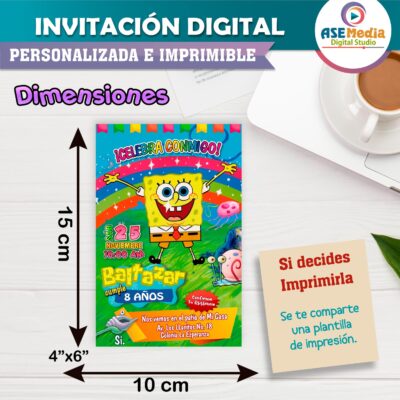 Bob Esponja Invitación Digital de Cumpleaños