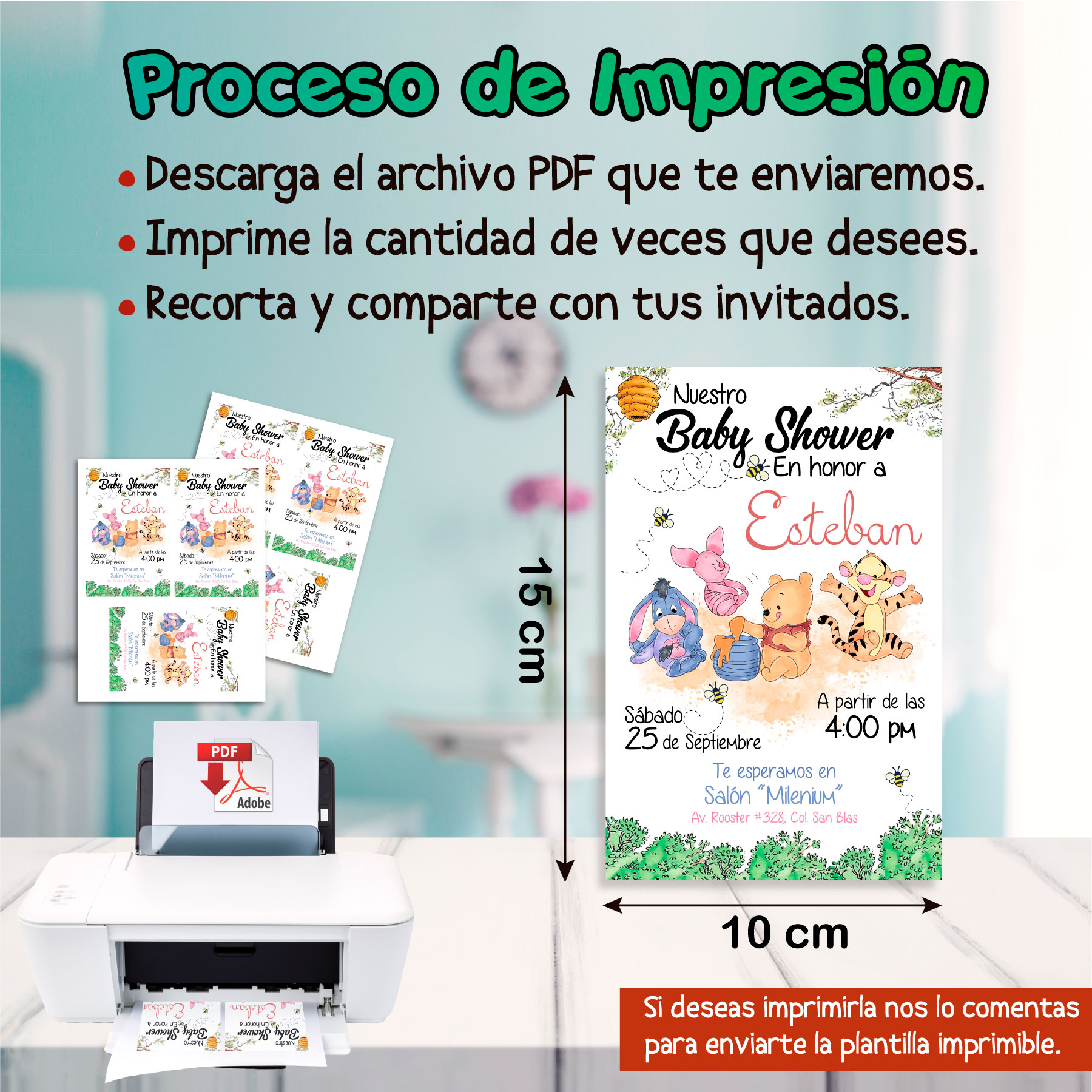Mi Baby Shower con Winnie Pooh Invitación Digital