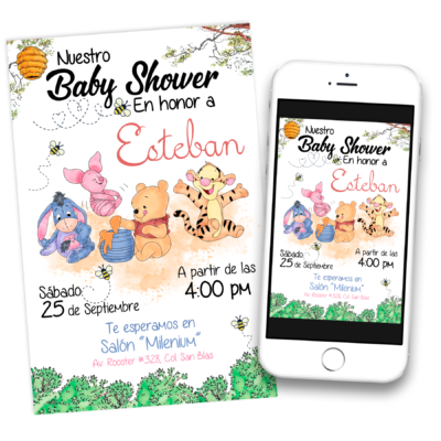 Mi Baby Shower con Winnie Pooh Invitación Digital