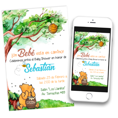 Mi Baby Shower con Winnie Pooh Invitación Digital Mod 02