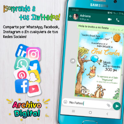 Mi Baby Shower con Winnie Pooh Invitación Digital Mod 03