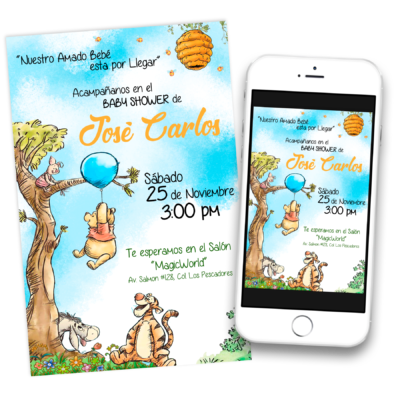 Mi Baby Shower con Winnie Pooh Invitación Digital Mod 03