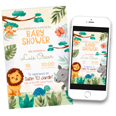 Baby Shower Animalitos de la Selva Invitación Digital
