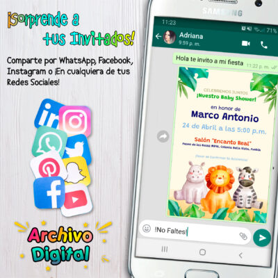 Baby Shower Animalitos de la Selva Invitación Digital Mod 02