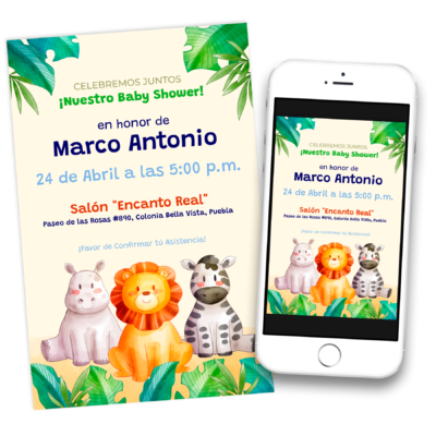 Baby Shower Animalitos de la Selva Invitación Digital Mod 02
