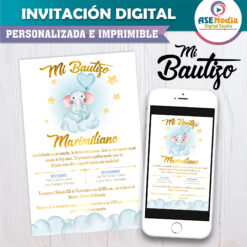 Mi Bautizo Elefantito Invitación Digital