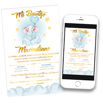 Mi Bautizo Elefantito Invitación Digital