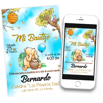 Mi Bautizo con Winnie Pooh Invitación Digital