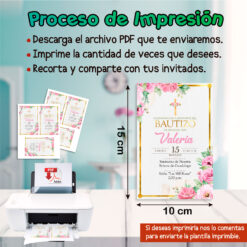 Mi Bautizo de Niña Estilo Floral Rosa Invitación Digital