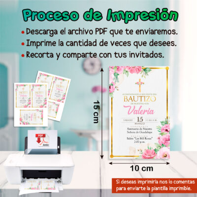 Mi Bautizo de Niña Estilo Floral Rosa Invitación Digital