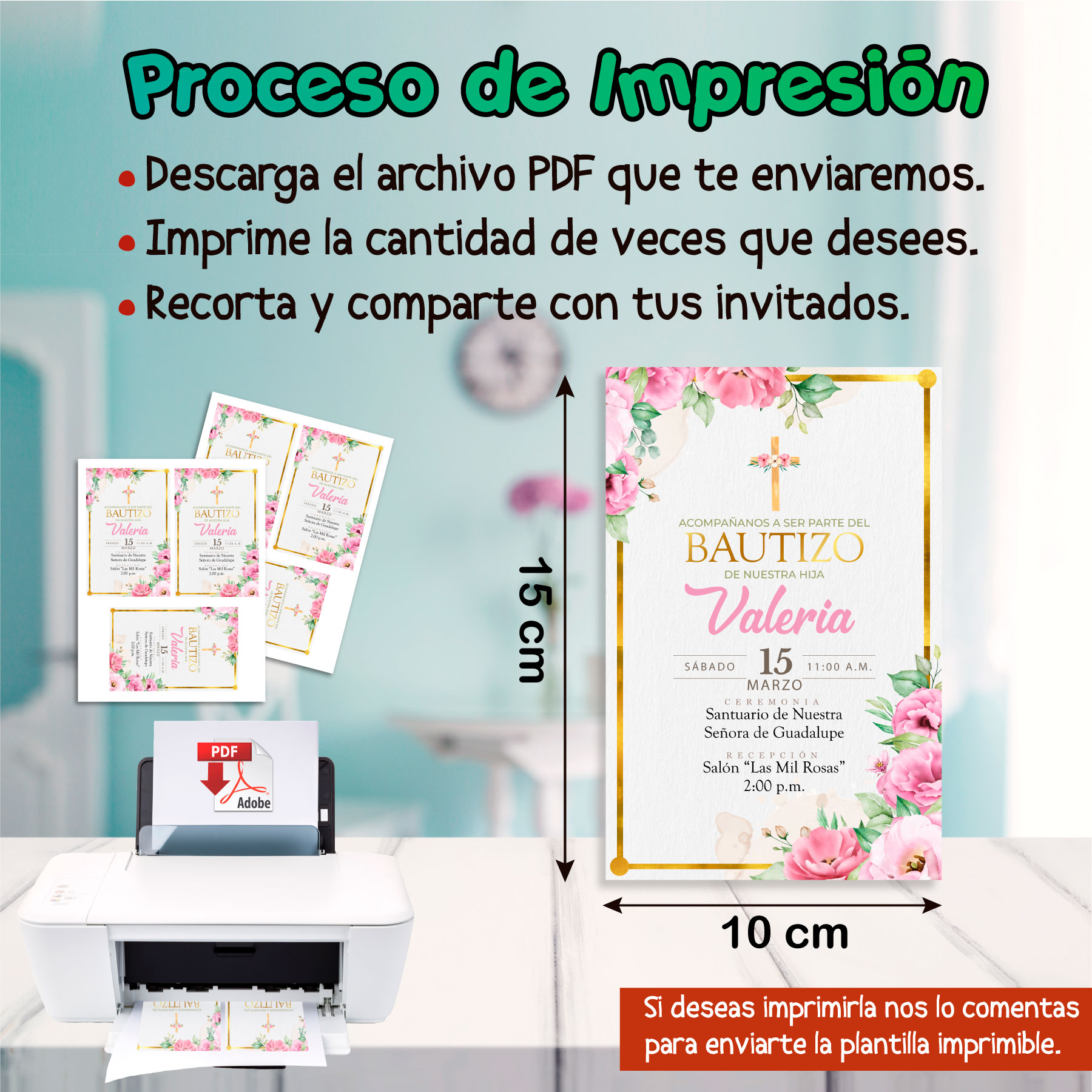 Mi Bautizo de Niña Estilo Floral Rosa Invitación Digital