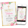 Mi Bautizo de Niña Estilo Floral Rosa Invitación Digital