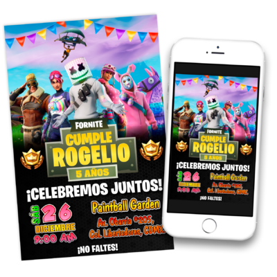 Fornite Invitación Digital de Cumpleaños