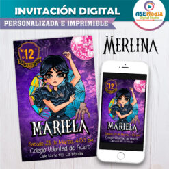 Merlina Wednesday Addams Invitación Digital de Cumpleaños