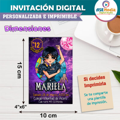 Merlina Wednesday Addams Invitación Digital de Cumpleaños