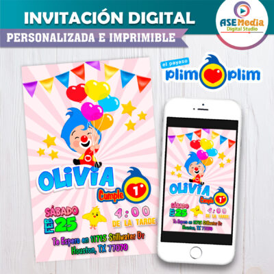 El Payaso Plim Plim Invitación Digital de Cumpleaños Mod 03