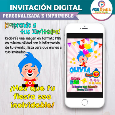 El Payaso Plim Plim Invitación Digital de Cumpleaños Mod 03