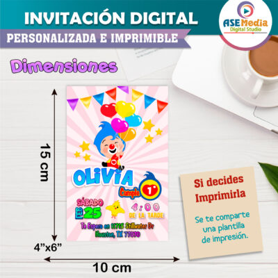 El Payaso Plim Plim Invitación Digital de Cumpleaños Mod 03