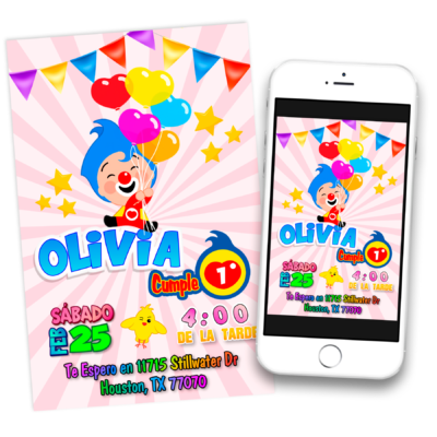 El Payaso Plim Plim Invitación Digital de Cumpleaños Mod 03