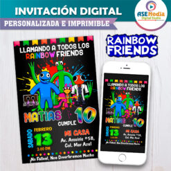 Rainbow Friends Invitación Digital de Cumpleaños Mod 04