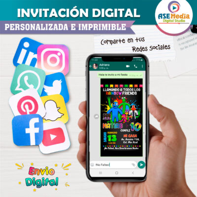Rainbow Friends Invitación Digital de Cumpleaños Mod 04