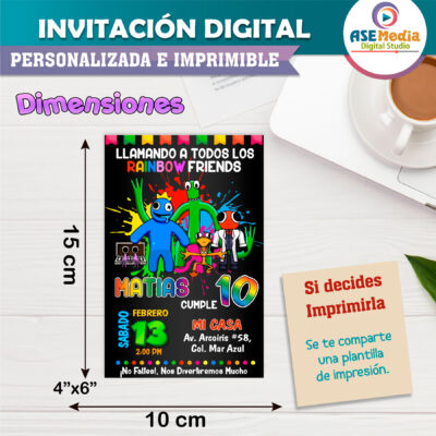 Rainbow Friends Invitación Digital de Cumpleaños Mod 04