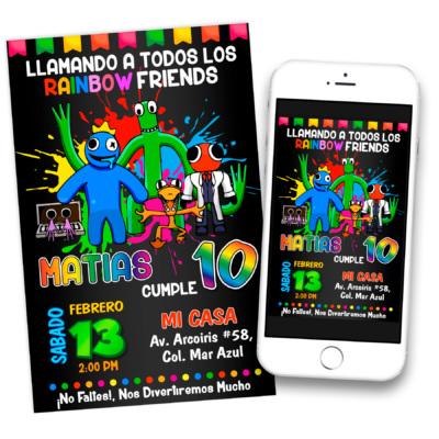 Rainbow Friends Invitación Digital de Cumpleaños Mod 04