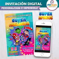 Súper Héroes Amigos Invitación Digital de Cumpleaños