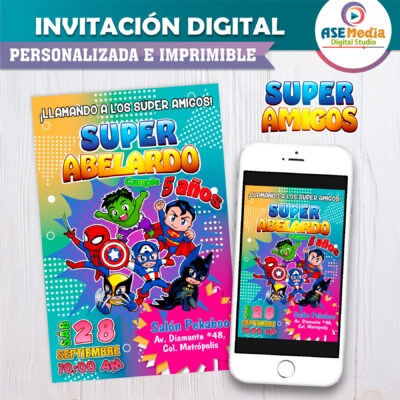 Súper Héroes Amigos Invitación Digital de Cumpleaños