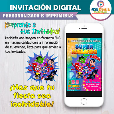Súper Héroes Amigos Invitación Digital de Cumpleaños