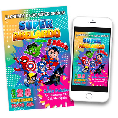 Súper Héroes Amigos Invitación Digital de Cumpleaños