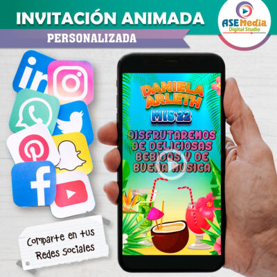 Cumpleaños Hawaiano Fiesta Hawai Video Invitación Animada para Cumpleaños