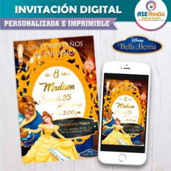 La Bella y La Bestia Invitación Digital de Cumpleaños