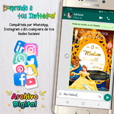 La Bella y La Bestia Invitación Digital de Cumpleaños