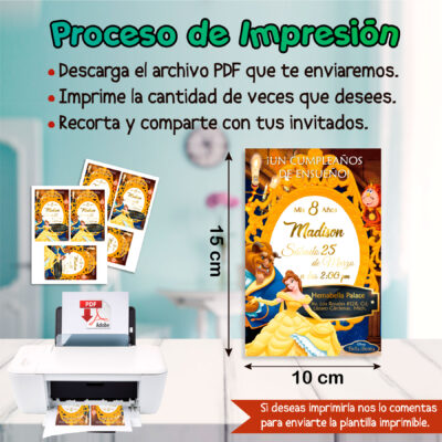 La Bella y La Bestia Invitación Digital de Cumpleaños