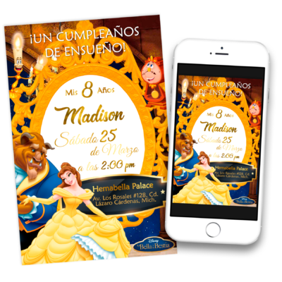 La Bella y La Bestia Invitación Digital de Cumpleaños