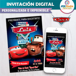 Cars Rayo McQueen y Mate Invitación Digital de Cumpleaños