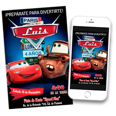 Cars Rayo McQueen y Mate Invitación Digital de Cumpleaños