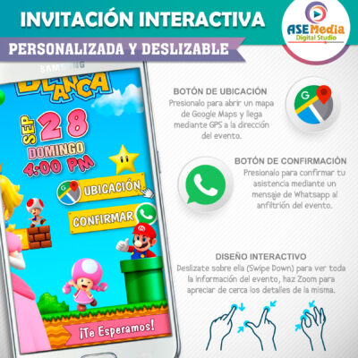 Princesa Peach Mario Bros Invitación Interactiva de Cumpleaños - Imagen 4